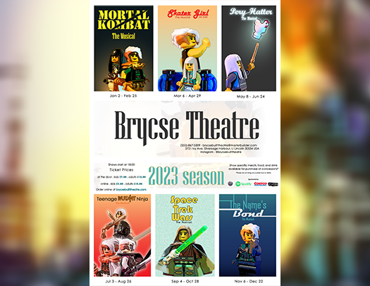 A trendy poster detailing a local theatre’s summer show schedule